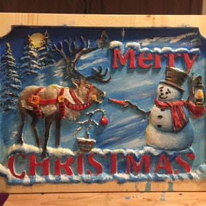 Christmas stl, Christmas digital model, Reindeer stl, snowman stl, Christmas card carving, Christmas art, Christmas wall art