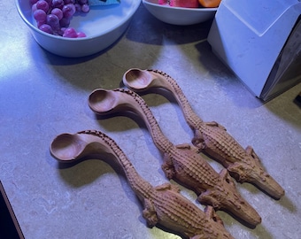 Carved Alligator Wooden Spoon, one tablespoon model, Florida gator gift