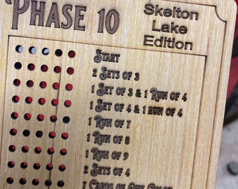 Custom Laser Engraved Phase 10 Score Cards, Birch Plywood, Set of 4