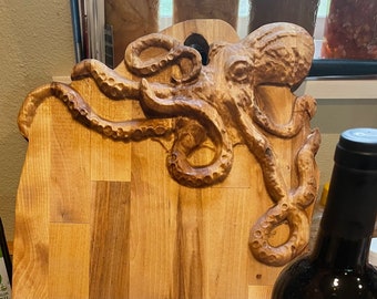 Octopus art, charcuterie boards, Octopus cheese board, carved cheese boards, Octopus wall art