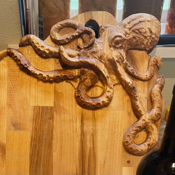 Style A Brown Artisan Crafted Solid Wood Octopus Charcuterie Board - Unique Appetizer & Cheese Serving Platter