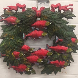 Red Salmon Christmas wreath stl, Christmas wreath stl, Alaskan wreath stl, Christmas wall art, Wreath, Salmon stl, salmon art,
