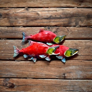 Wooden salmon, Red Salmon wall art, salmon decor, carved salmon , cabin decor, Alaskan salmon