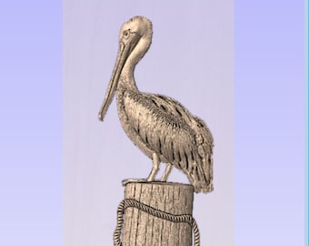 Modelo 3D STL de um pelicano sobre uma estaca de cais (Download digital)