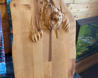 Hand Carved Grizzly Bear Charcuterie Board, Birch Butcher Block