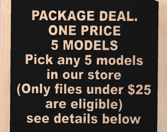 STL file bundle deal, 5 STL files for cnc one price, STL files, details below to create your own bundle