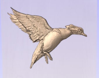 Modelo 3D STL de um pato-carolino em voo, para usinagem CNC (Download digital)
