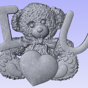 Teddybeer stl, teddybeer digitaal bestand, Valentines stl, ik luv U 3D-bestand