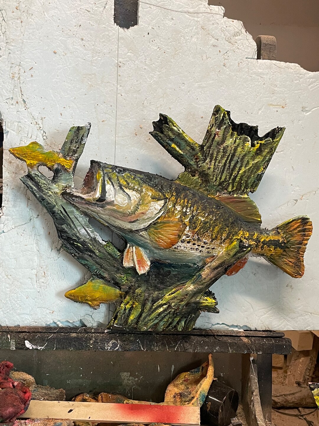 Hand Painted Largemouth Bass Wood Carving, Bass Art - Etsy