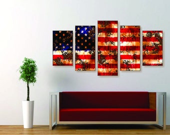 Rusted Flag Canvas Set - American Flag Wall Decor, American Flag Wall Print, Gift For Veteran, Proud American Decor, American Flag Wall Art