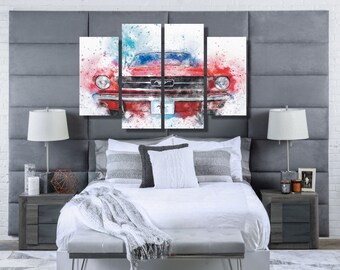 Watercolor Mustang Canvas Print Set - Car Canvas Set, Car Wall Decor, Car Wall Print, Car Poster, Ford Mustang Poster, Ford Mustang Wall Art