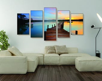 Sunset Lake Canvas Set - Sunset Wall Decor, Sunset Wall Print, Sunset Poster, Sunset Canvas, Lake Poster, Lake Wall Art, Lake Canvas Set
