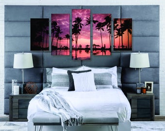 Palm Tree Canvas Set -  Palm Tree Wall Decor, Palm Tree Poster, Palm Tree Canvas Print, Palm Tree Wall Art, Sunset Wall Art, Sunset Print