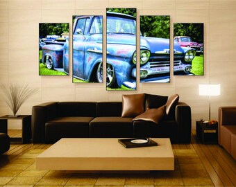 Patina Pickup Canvas Set - Car Canvas Set, Car Wall Decor, Car Wall Print, Car Poster, Chevy Pickup Poster, Chevy Pickup Wall Art