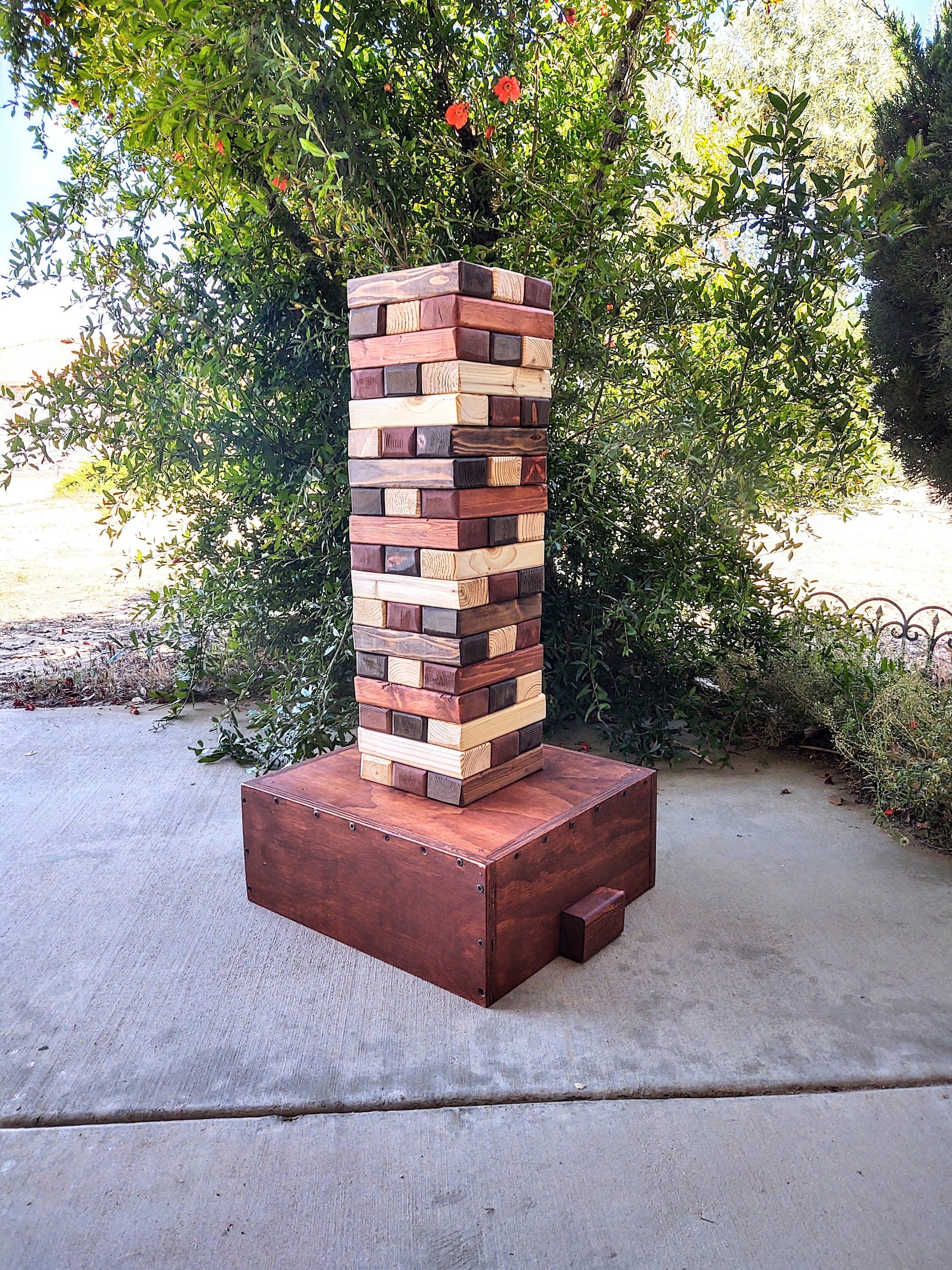Giant Topple Tower With Custom Carrying Case/Storage Crate/Play Table/Multi Colored Tumbling Tower Block Game/Giant Yard Game