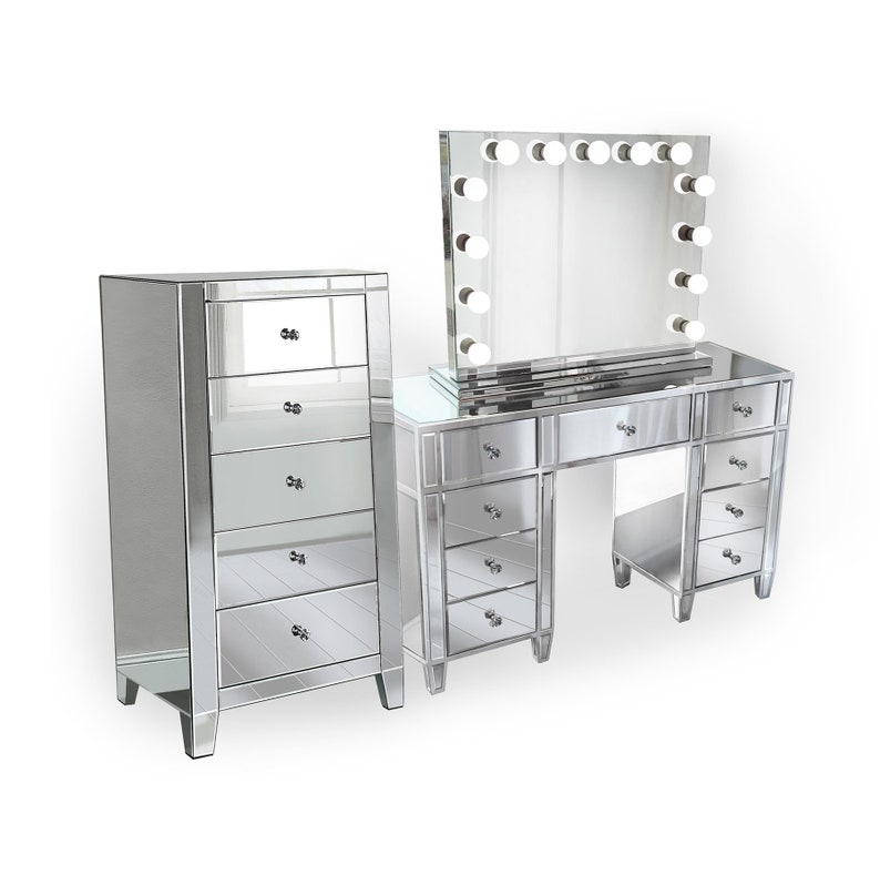 Glam Mirrored Makeup Vanity Set Includes Glam Hollywood Mirror Etsy