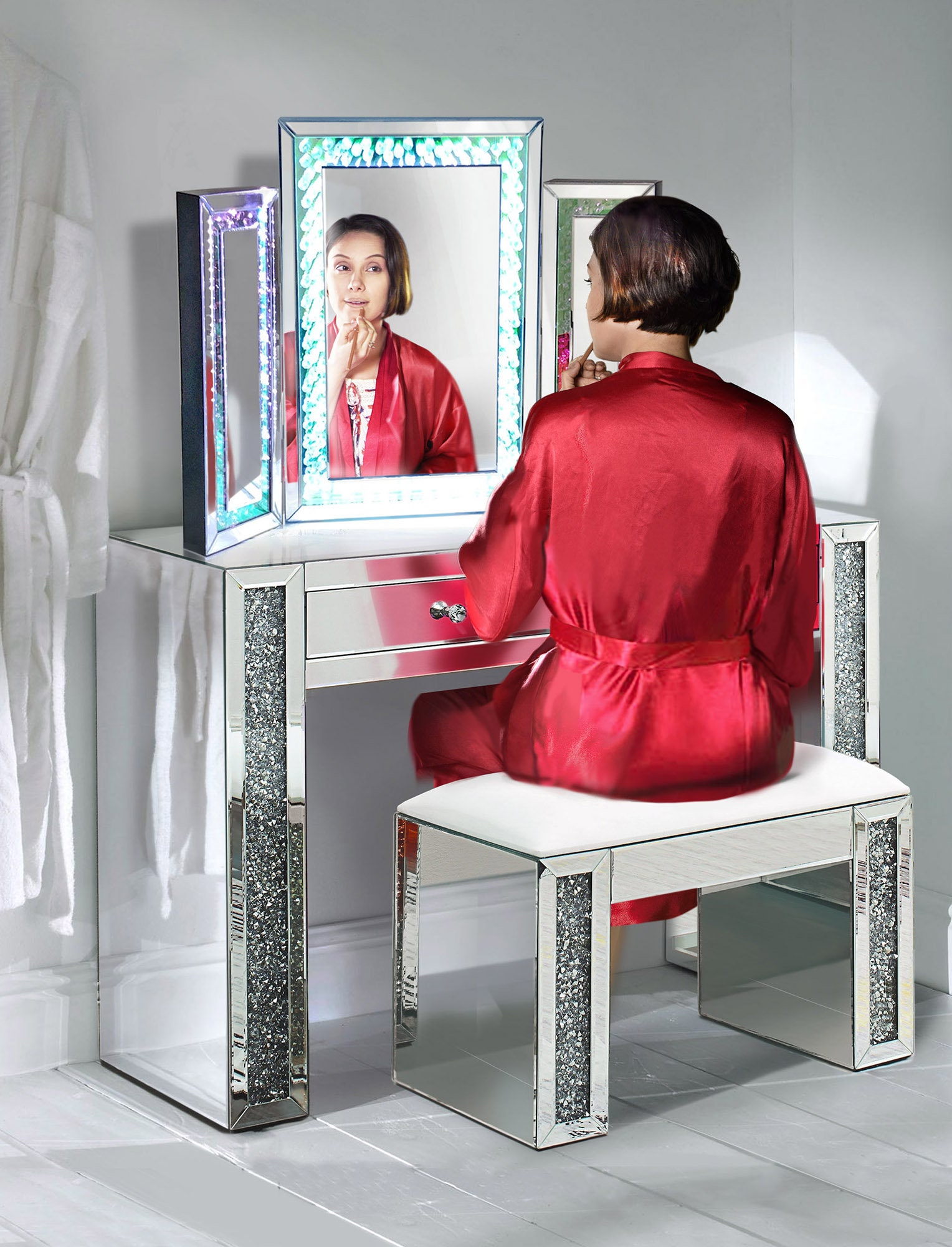 Glam Diamonds Mirrored Makeup Vanity Set Includes Trifold Etsy