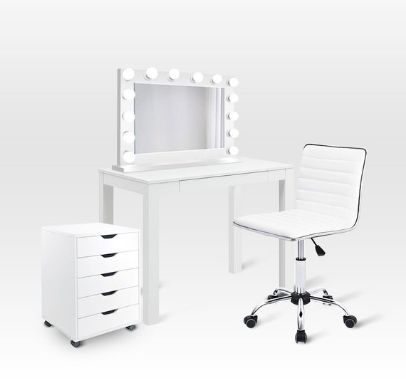 Glam Makeup Station Hollywood Mirror Table Chair 5 Drawer Etsy UK