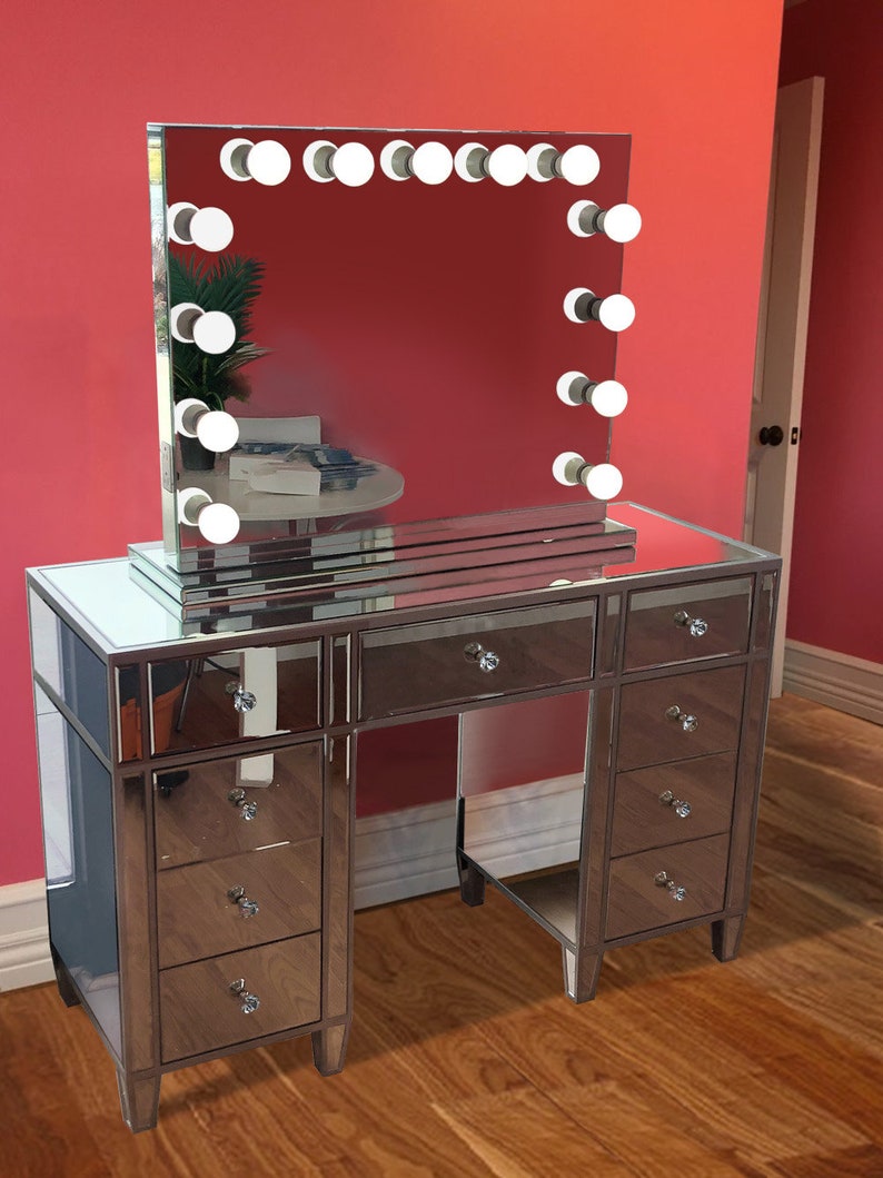 Glam Mirrored Makeup Vanity Set Includes Glam Hollywood Mirror Etsy