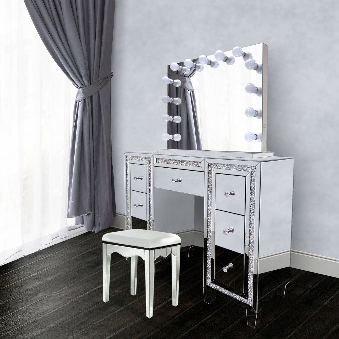 Diamonds Mirrored Makeup Vanity Set Includes Dimmable Etsy