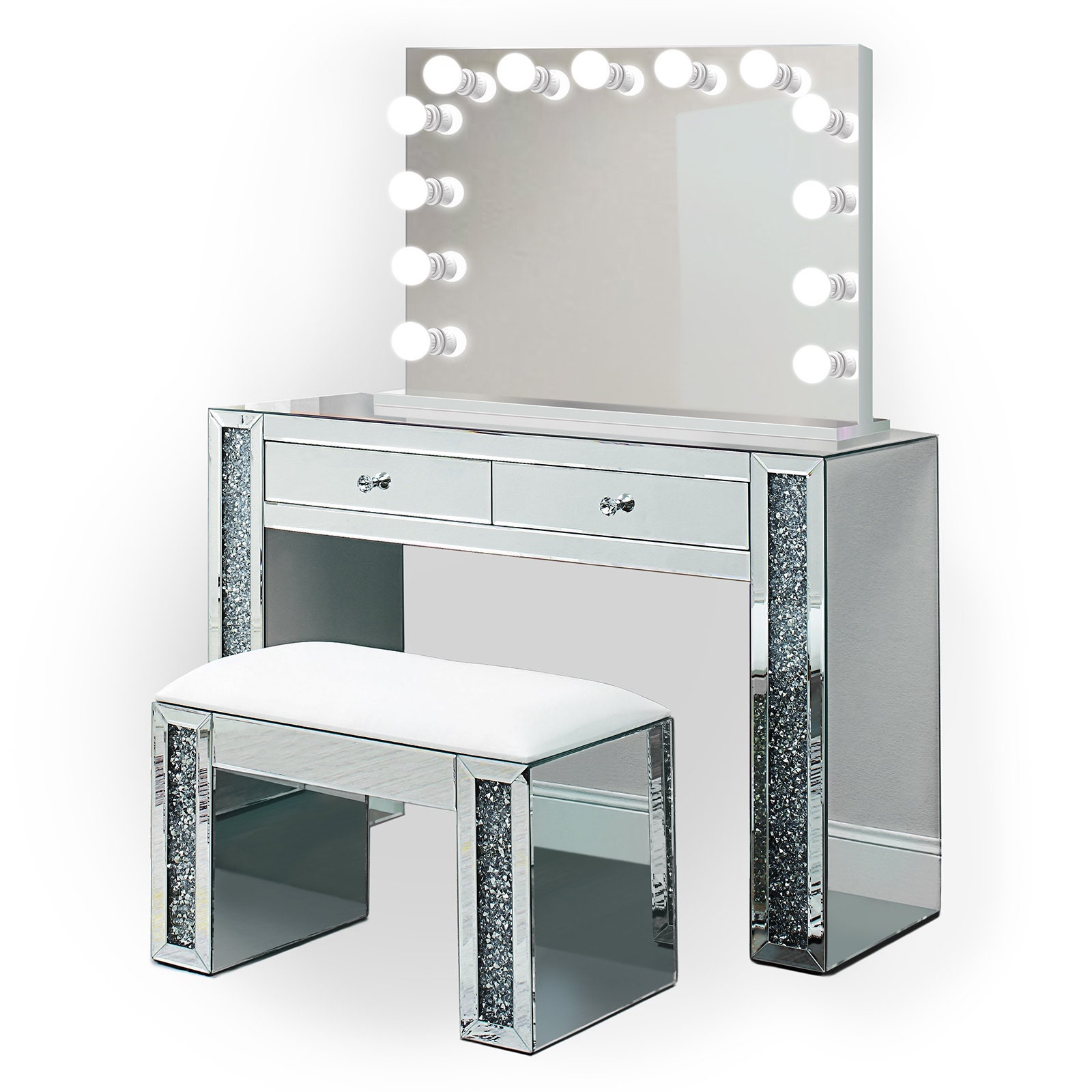 Glam Diamonds Mirrored Makeup Vanity Set Includes Dimmable Etsy