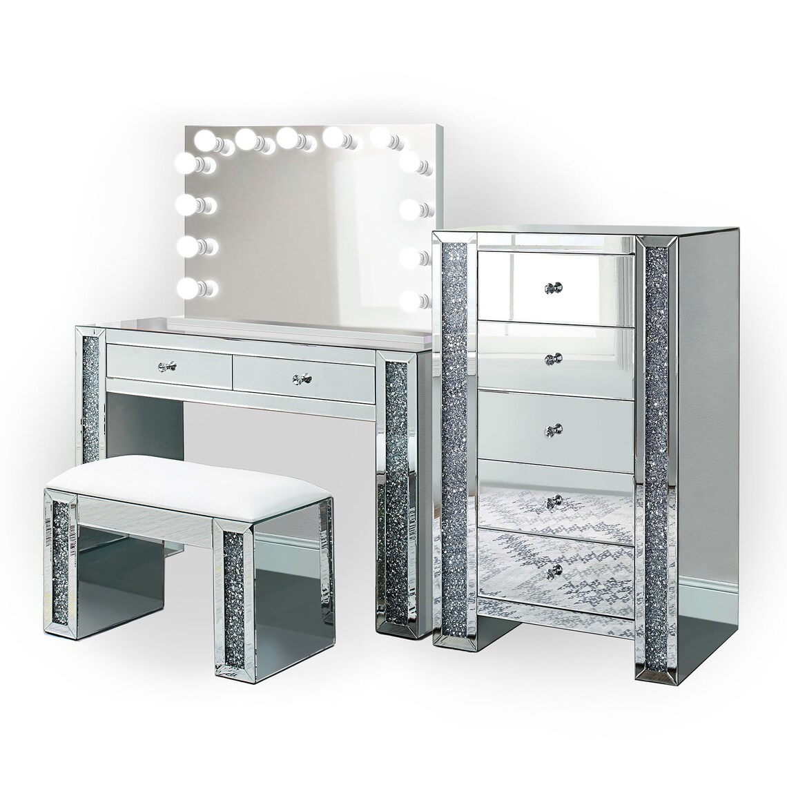 Glam Diamonds Mirrored Makeup Vanity Set Includes Dimmable Etsy