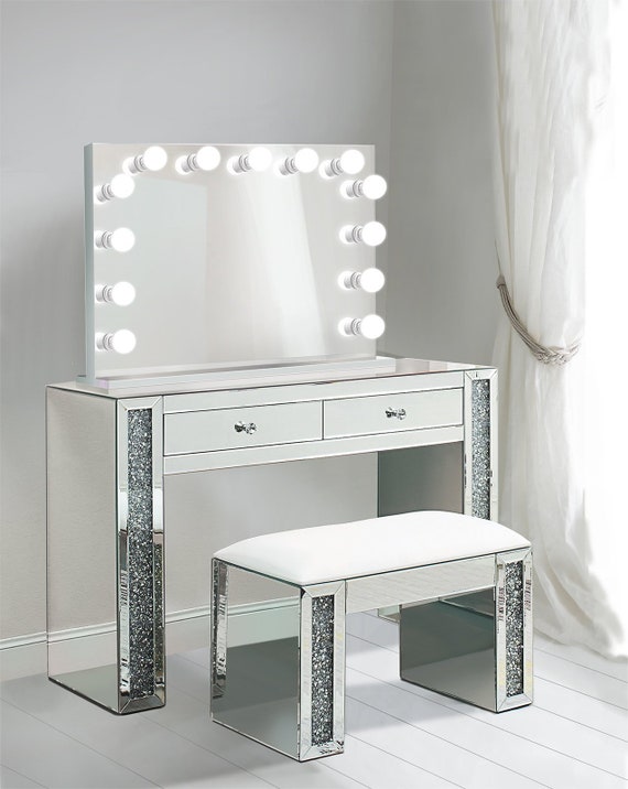 Glam Diamonds Mirrored Makeup Vanity Set Includes Dimmable Etsy
