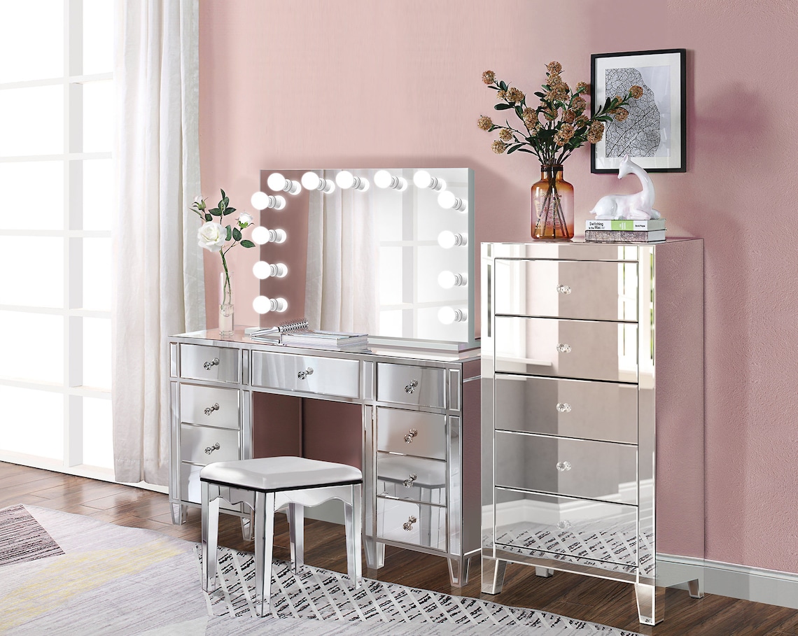 Glam Mirrored Makeup Vanity Set Includes Glam Hollywood Mirror Etsy