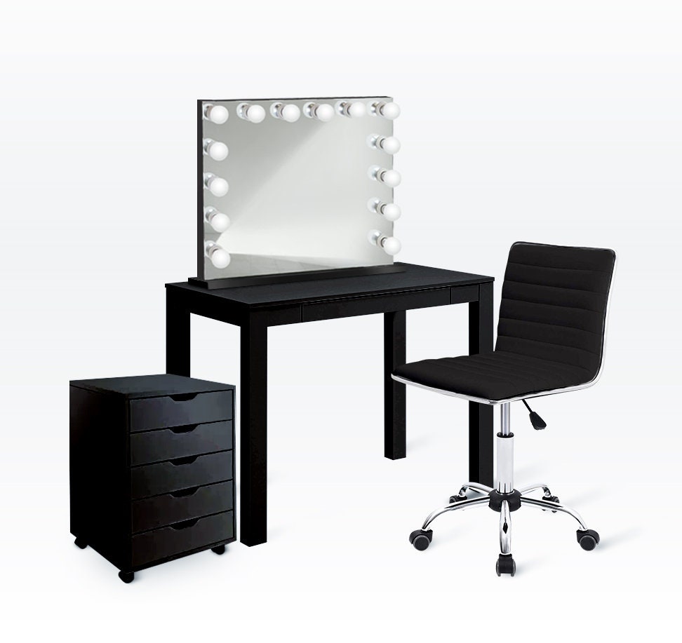 Black vanity 2024 desk with drawers