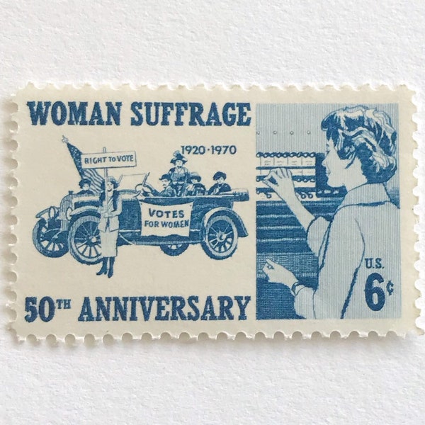 10 Unused Vintage Woman Suffrage Postage Stamps / Blue and White Postage Stamps / 6 cents / Scott 1406