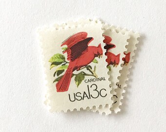 10 Vintage Red Cardinal Postage Stamps: Unused Canadian Wildlife, 1979