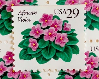 10 Vintage African Violet Postage Stamps, Unused 29 Cent Flowers