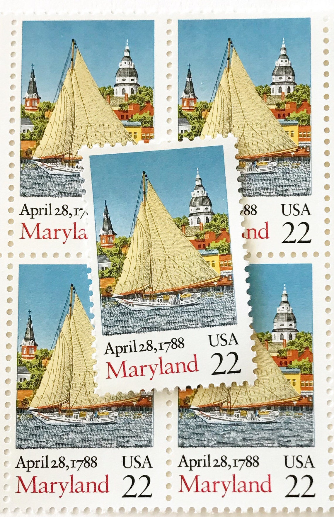12 Unused Vintage Maryland Statehood Postage Stamps / Sail Etsy