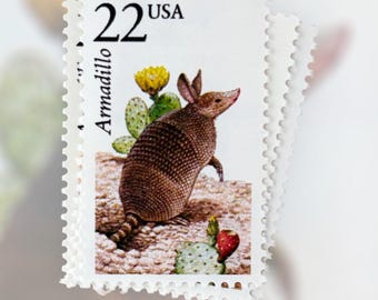 6 Unused Vintage Armadillo Postage Stamps / Texas Arkansas Armadillo North American Wildlife Postage Stamps / 22 cents