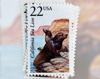 2 Vintage California Sea Lion Postage Stamps: Unused 22 Cent Wildlife