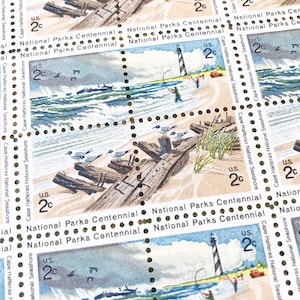 20 Unused Vintage Seashore Postage Stamps /  National Parks Centennial North Carolina Cape Hatteras Seashore / 2 cents / Scott No 1448-1451