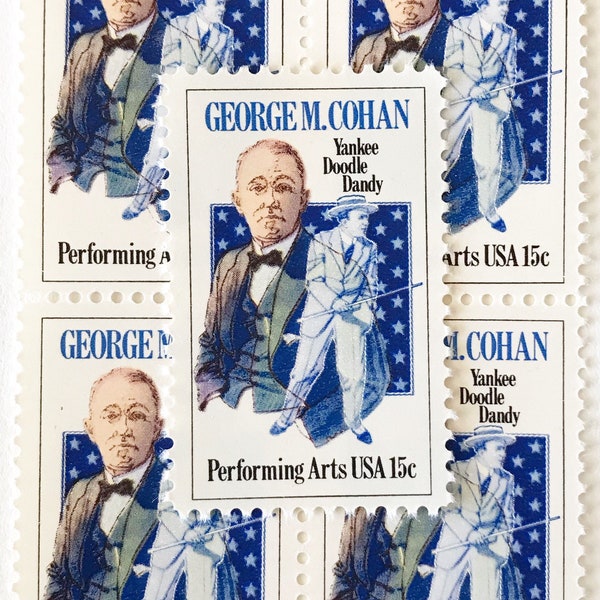 FACE VALUE 20 Unused Vintage George M Cohan Postage Stamps / Yankee Doodle Dandy Postage Stamps / 15 cents / Scott 1756