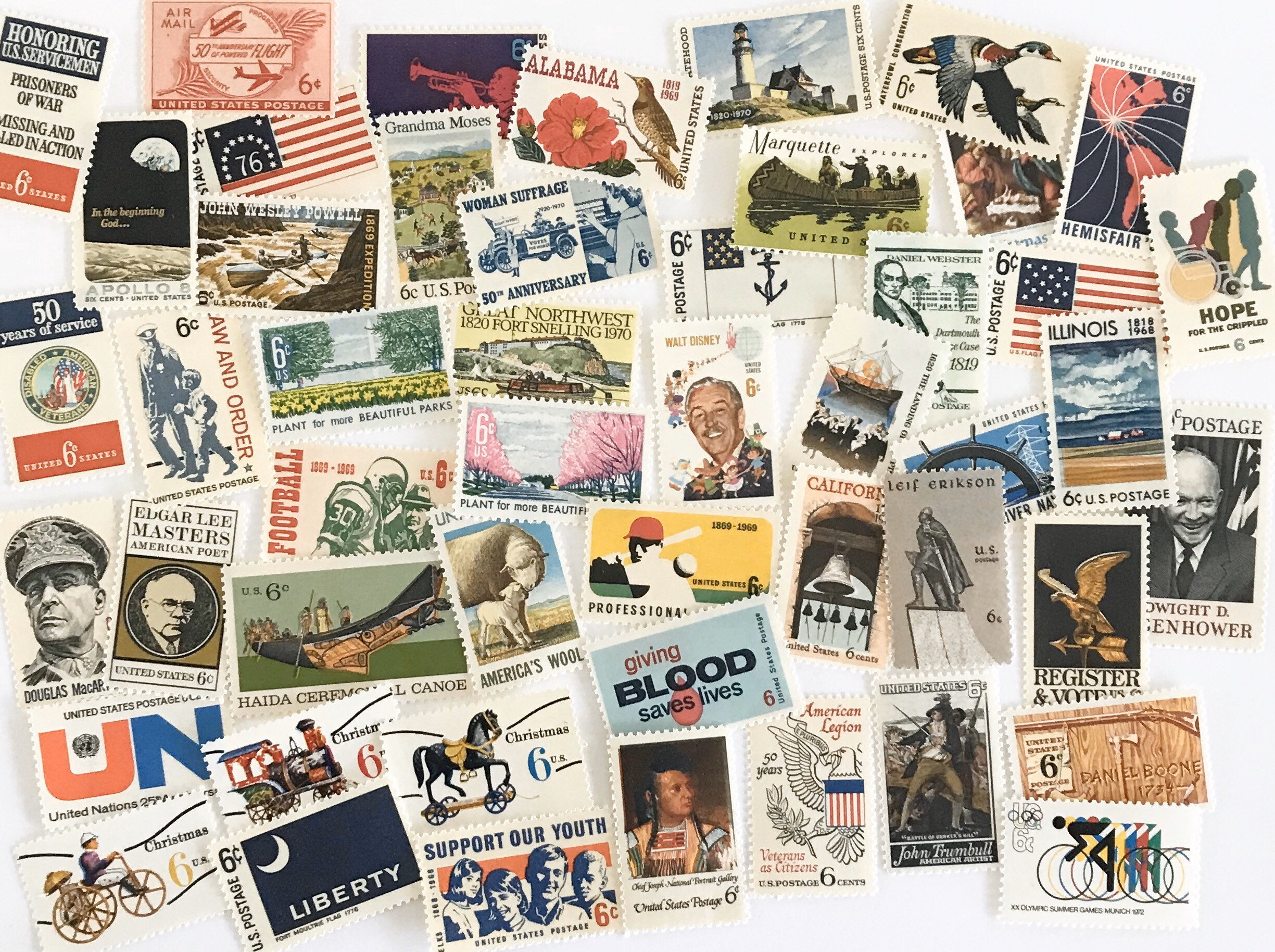 Unused Vintage Postage Stamps - Collection of 6 cents US Postage - Gr…