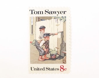 10 Unused Vintage Tom Sawyer Postage Stamps / Mark Twain Brown Neutral US Postage Stamps / 8 cents / Scott 1470