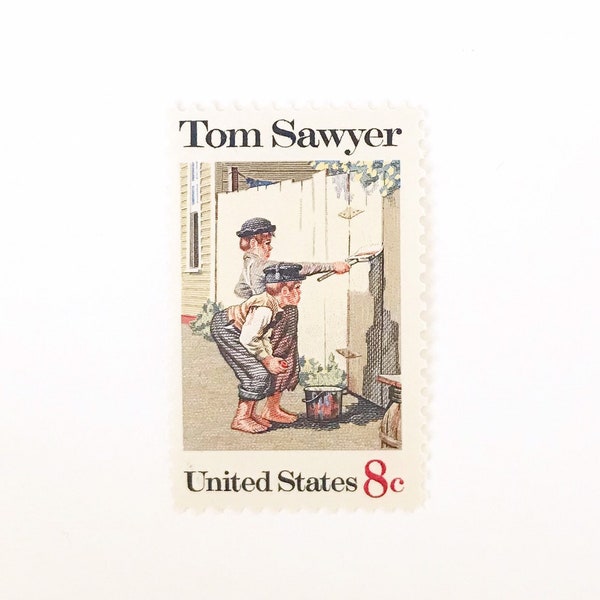 10 Unused Vintage Tom Sawyer Postage Stamps / Mark Twain Brown Neutral US Postage Stamps / 8 cents / Scott 1470