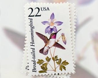 5 Vintage Broad-tailed Hummingbird Postage Stamps - 22 Cent Unused US Stamps