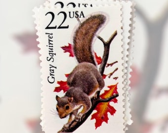 6 Vintage Gray Squirrel Postage Stamps - Unused 22 Cent Wildlife Set