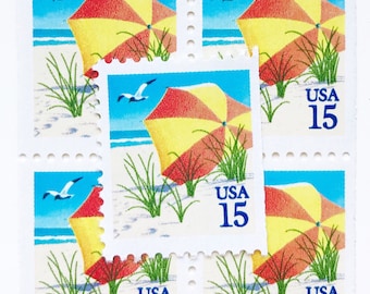 10 Vintage Beach Umbrella US Postage Stamps: 15 Cent Scott 2443