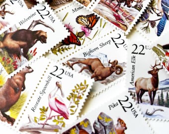 Vintage Wildlife Postage Stamps: 22 Cent US Animal Stamps - Set of 10