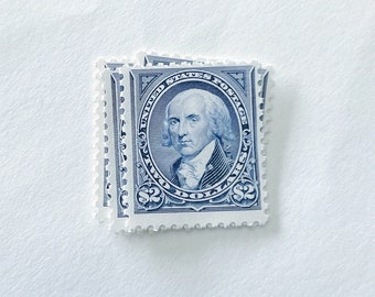 4 Unused Vintage James Madison Blue Postage Stamps / High Denomination Postage Stamps for Wedding Invitations / 2 Dollars / Scott 2875A