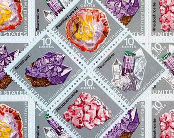12 Unused Vintage Mineral Heritage Postage Stamps / Gemstone Postage Stamps / 10 cents / Scott 1538-41