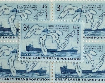 10 Unused Vintage Great Lakes Transportation Blue US Postage Stamps / 3 cents / Scott 1069 / Navy Blue Wedding Michigan Postage Stamps