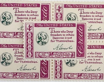 10 Unused Vintage Abraham Lincoln US Postage Stamps: 4 Cent Pink Credo