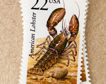 5 Vintage American Lobster Postage Stamps, Unused 22 Cent Wildlife