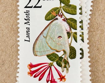 5 Unused Vintage Luna Moth Postage Stamps / Butterfly North American Wildlife Postage Stamps / 22 cents